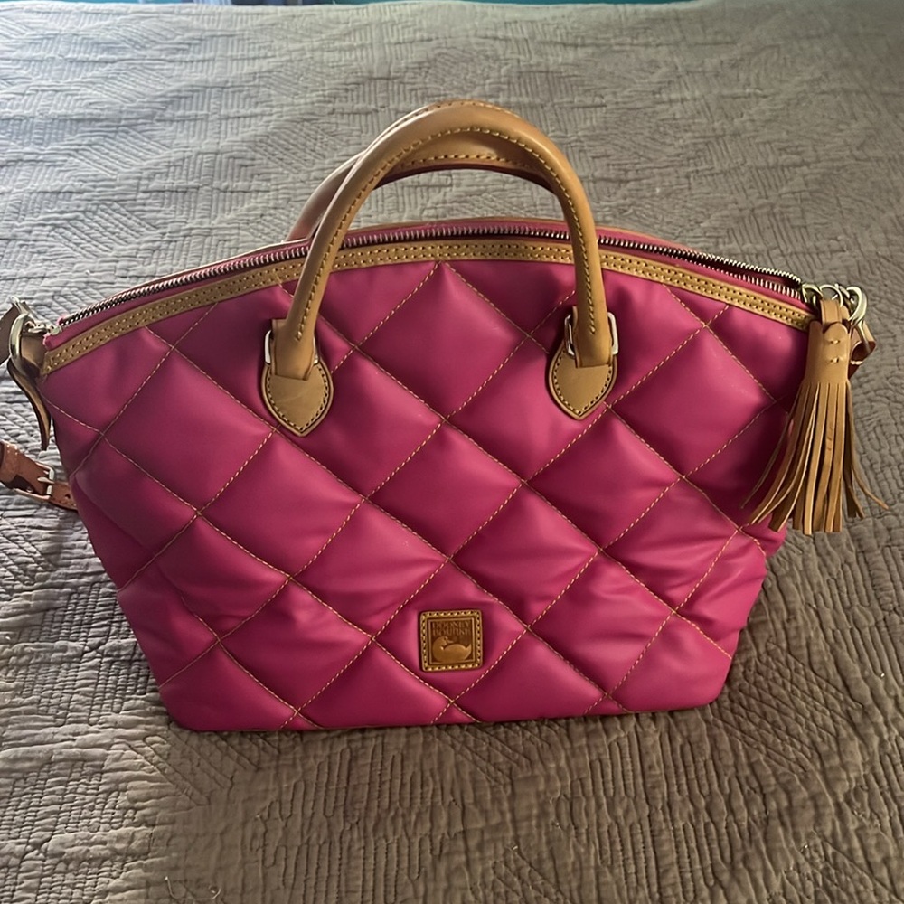 Dooney and Bourke Fuschia Quilted Nylon and Leather Handbag